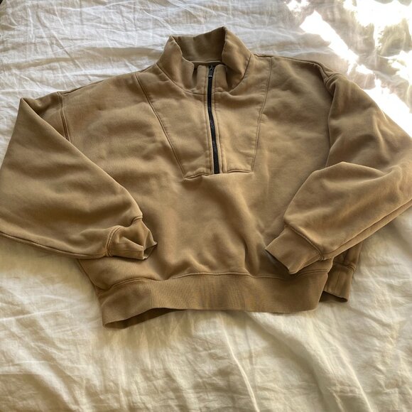 ESSENTIALS Fear of God beige half zip sweatshirt womens size M - Picture 2 of 6
